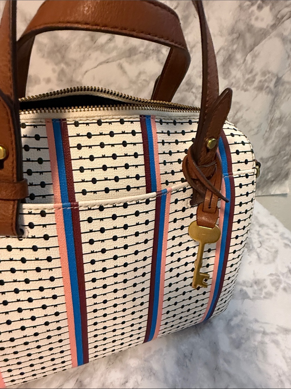 Fossil satchel Bag Purse Rachel Striped Polkadot And Wallet - Picture 8 of 9